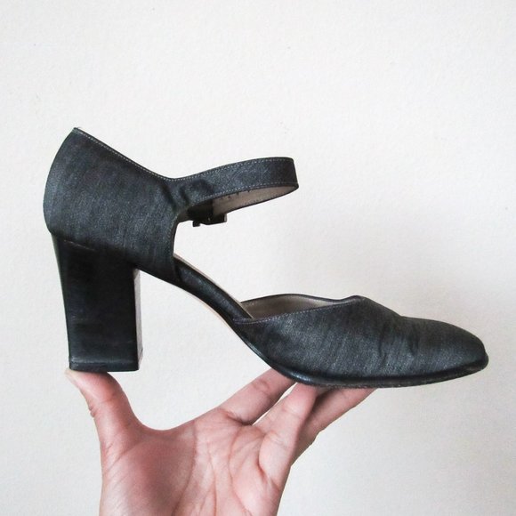 SALVATORE FERRAGAMO Designer Maryjane Heels Block Heel Made in Italy Gray Size 7 - Picture 14 of 15